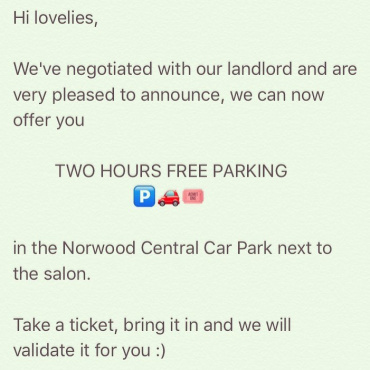 2 HOURS FREE PARKING